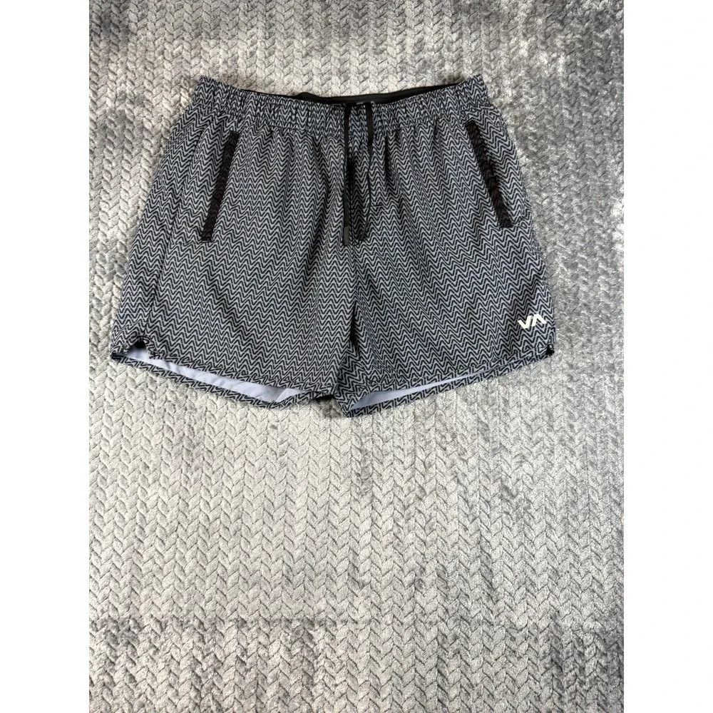 RVCA Yogger Shorts Men Small Gray Black All Over Print Easy Fit Workout Athletic